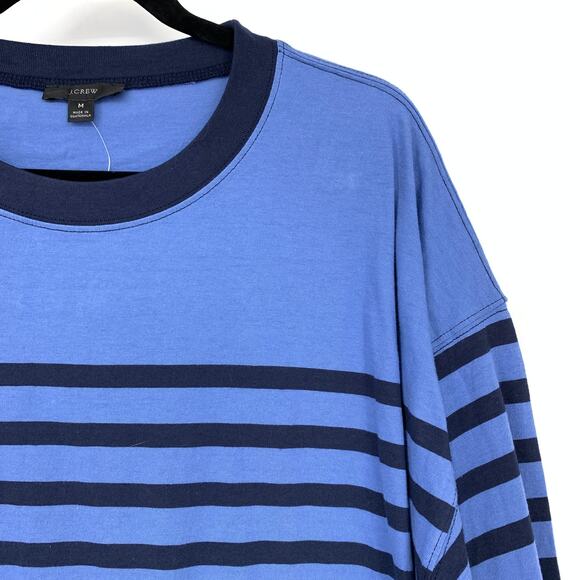 J.Crew Essential Wide Sleeve T-Shirt Womens Sz Medium Blue Two Tone Striped NEW - Picture 3 of 7